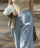 Antho summer cotton wide banding denim pants