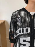 [Unisex] Wenders Punching Lettering Short Sleeve Knit Zip-Up