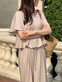 [Two Piece] Wings Frill Wing Blouse Wide Banding Pants