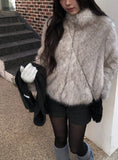 [Lining Quilting] Celan Hairy Fur Collar Jacket