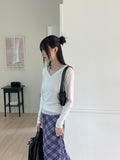 Ripple Halter Layered V-Neck Cropped Long Sleeve T-Shirt