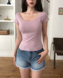 Way Basic Slim U-Neck Short Sleeve
