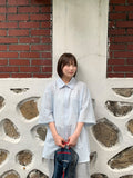 [unisex] Musent Seersucker Stripe Over Short Sleeve Shirt