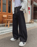 Look Fire Buckle Balloon Wide Denim Pants