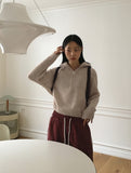 Saino Boucle Terry Slit Long Sleeve Half Zip-Up Knit