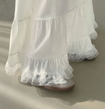 Low Rise Lace Embroidered Tiered Long Frill Skirt