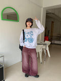 Nanata Cat Washing Stitch Cotton Wide Pants