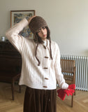 Hinmo Cable Duffle Button Hood Knit Cardigan