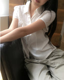 Terrine round collar lace puff short sleeve blouse