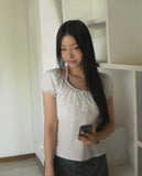 Aring Halter Shirring Puff Lace Blouse
