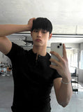 Muscle Fit Henley Neck Short Sleeve Knit