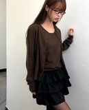 Kevil Round Button Long Sleeve Knit Sleeveless Cardigan Set