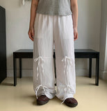 Namako ribbon banding wide nylon pants