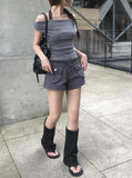 Orin Halter Layered Off-Shoulder Short Sleeve T-Shirt