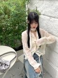 Glo Guest Look Lace Pleated String Long Sleeve Blouse