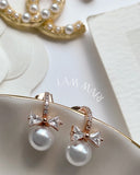 Lavins Pearl Ribbon Cubic Earrings