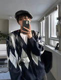 Modern argyle cardigan