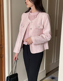 Schuet Round No-Collar Pearl Tweed Jacket