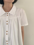 Belbo pin tuck button short sleeve blouse