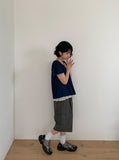 Cheatero Denim Layered Short Sleeve Blouse