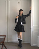Hepo Dot Round Knit Cardigan