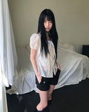 Heres Back Ribbon Puff Blouse