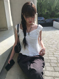 Risun Ribbon Strap Off Sleeveless Blouse