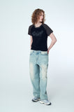 Ribbon Tail Crop Raglan Short Sleeve Tee