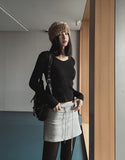 [U-BASIC] Yuki V-neck Slim Ribbed Long Sleeve Knit