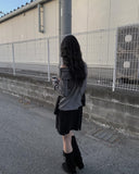Osen Off-shoulder Stripe Button T-shirt