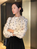 Poche Dot Velvet Tie Brushed Blouse