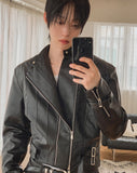 Geron Diagonal Zipper Leather Rider Jacket