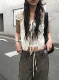 Muto Punching Ribbon Short Sleeve Blouse