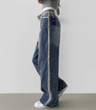 Side Surgery Point Hip Point Long Wide Denim Pants