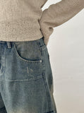 Homens Denim Wide Balloon Cargo Pants