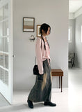 [2 SET] Town Scarf Set Stripe Linen Long Sleeve T-Shirt