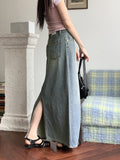 Hotty Vintage Wash Summer Denim Maxi Long Skirt