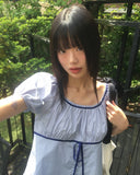 Nui Dot Strap Color Matching Short Sleeve Blouse