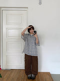 [unisex] Imeo Check Short Sleeve Hood Shirt