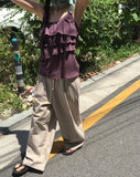Pookie Linen Stripe Banding Wide Long Pants