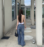 Distressed Ripped Jeans Straight Wide Denim
