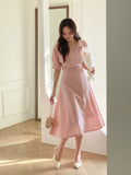 Vientiane Collar Wrap Puff Short Sleeve Flare One Piece