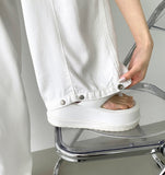Summer Tencel Cooling Hem Snap Tick Long Wide Cotton Pants