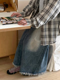 Suzuka Fringe Washing Denim Long Skirt