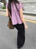 Pocochi Check Shirring Blouse