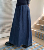 Puinin cut line banding denim long skirt