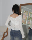 Eldi See-Through Ribbon Halter Strap Cropped Long-Sleeved T-Shirt