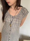Use Check Puff Shirring Layered One Piece
