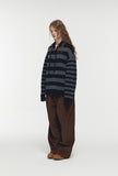[2-WAY] Stripe Hood Knit Zip-up