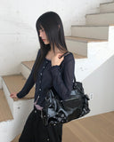 Tommy Stud Zipper Leather Shoulder Bag